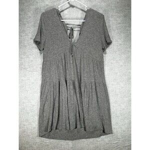 SAINTS 21 Womens Gray Babydoll Ribbed Short Sleeve V-Neck Tunic Dress Size Large